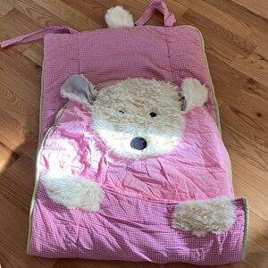 Pottery Barn Shanghai Fluffly Puppy Head Pink Gingham Sleeping Bag